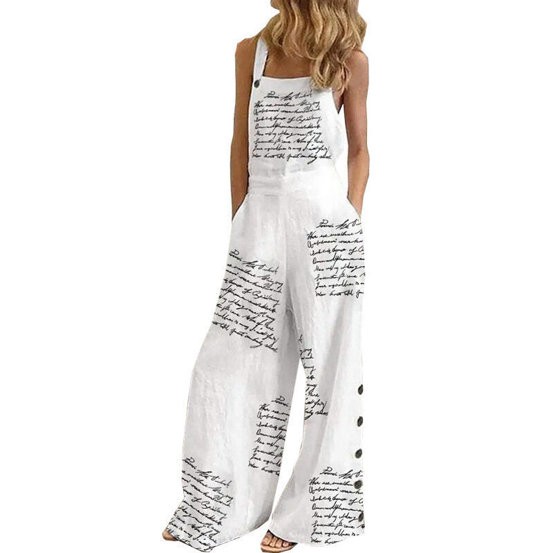 Printed Sleeveless Loose Sling Jumpsuit Wide Leg Pants