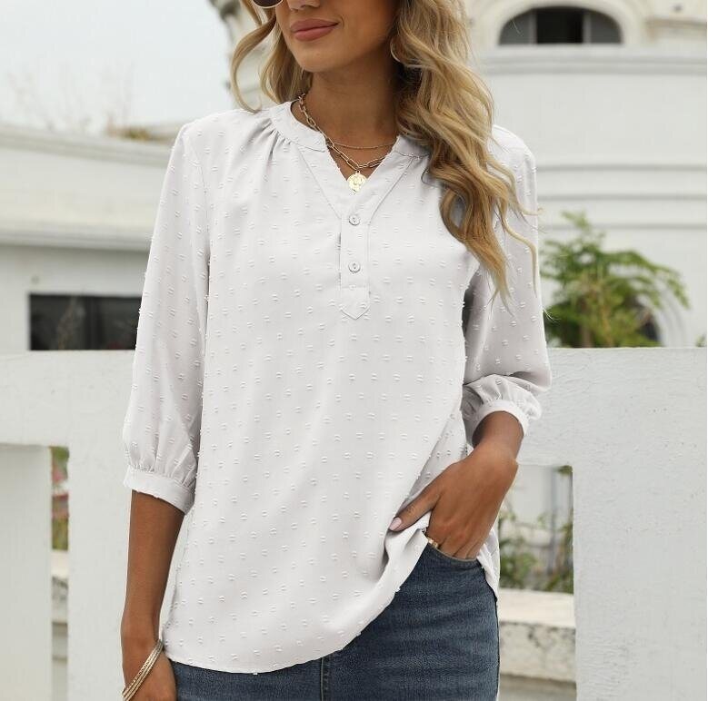 V Neck Tops Casual Jacquard Shirt Blouse