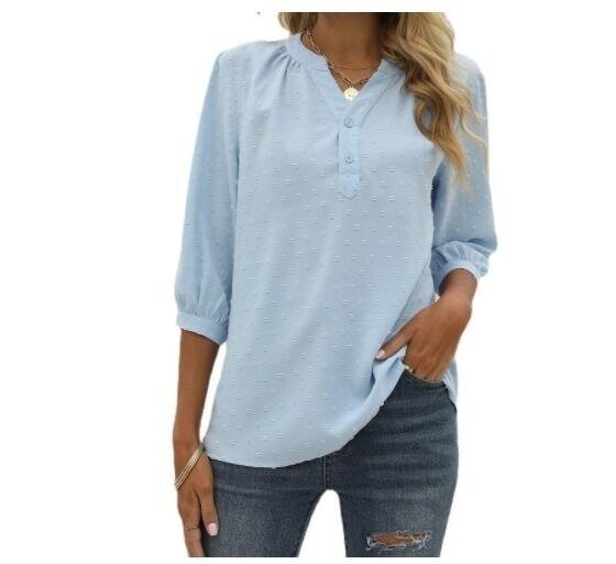 V Neck Tops Casual Jacquard Shirt Blouse