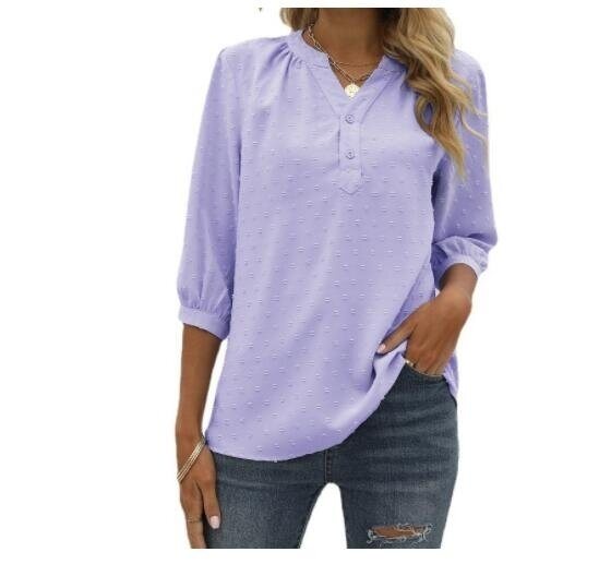 V Neck Tops Casual Jacquard Shirt Blouse