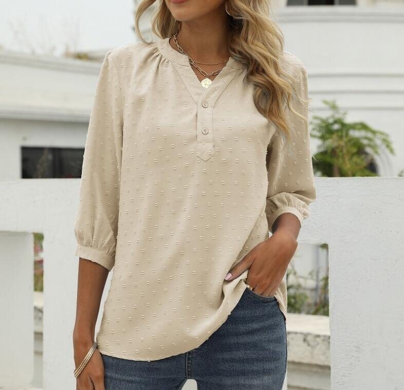 V Neck Tops Casual Jacquard Shirt Blouse