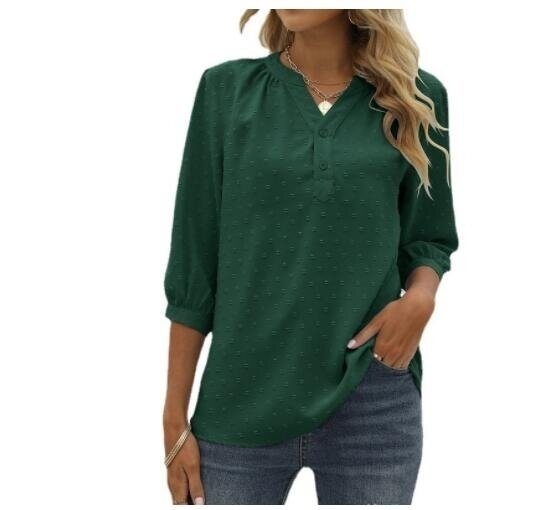 V Neck Tops Casual Jacquard Shirt Blouse