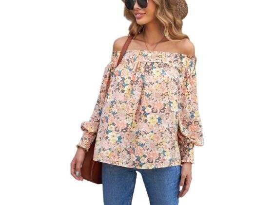 One Shoulder Ruffled Loose Floral Chiffon Shirt