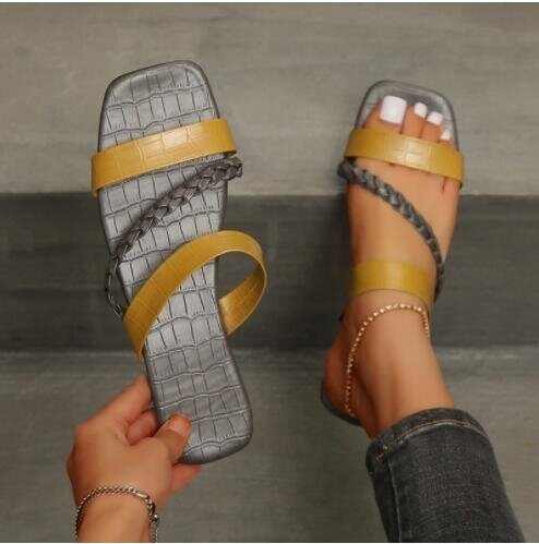 Woven Flat Slippers Crossover Sandals