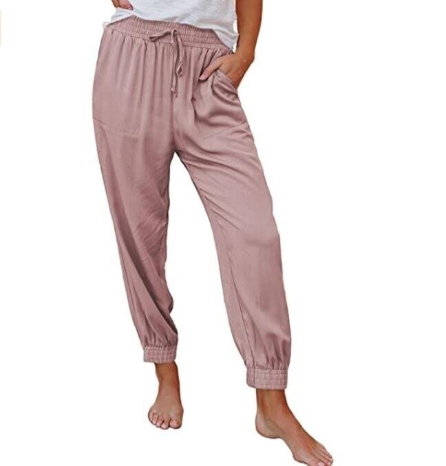 Drawstring Tie Elastic Waist Loose Jogger Pants with Pockets