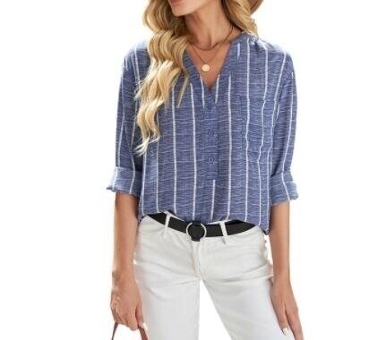 Striped Long Sleeve V-Neck Casual Shirt