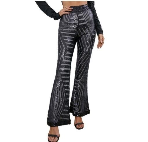 High Waist Sequin Flared Pants Wide Leg Trousers