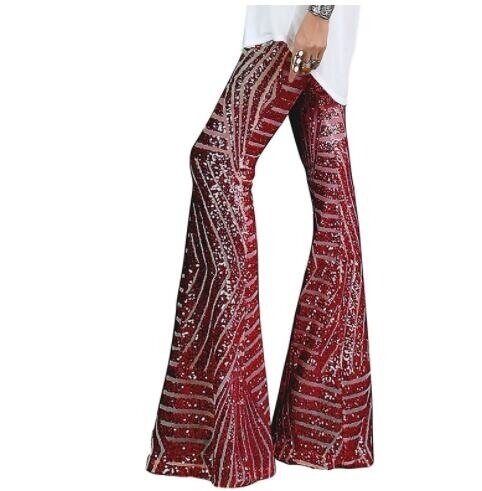 High Waist Sequin Flared Pants Wide Leg Trousers