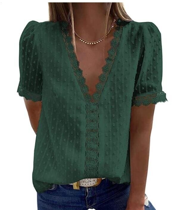 V Neck Lace Crochet Tunic Tops Flowy Blouses Shirts