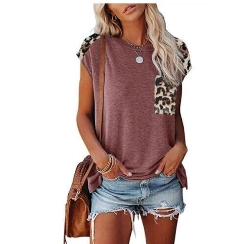 T Shirts Short Sleeve Striped Leopard Casual Tops