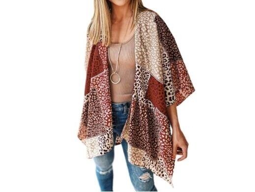 Leopard Print Beach Half Sleeve Cardigan Cover Up