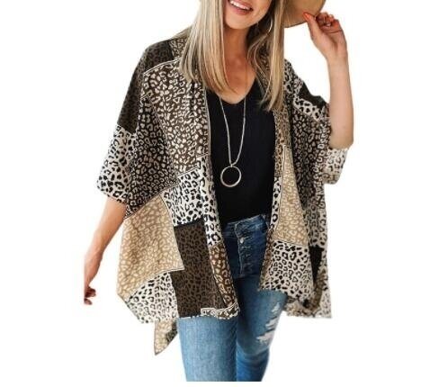 Leopard Print Beach Half Sleeve Cardigan Cover Up