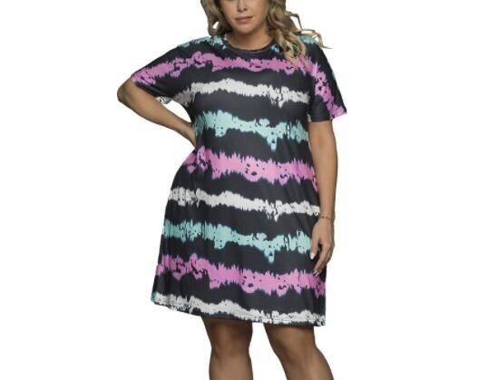 Tie-Dye Stripe Print Dress Plus Size