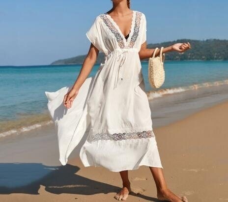 Lace Cover Up Belted Midi Length Beachwear