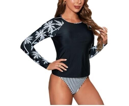 2-Piece Striped Long Sleeve Swimsuit