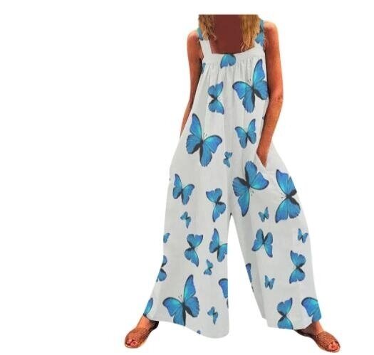 Printed Loose Strap Wide Leg Jumpsuit