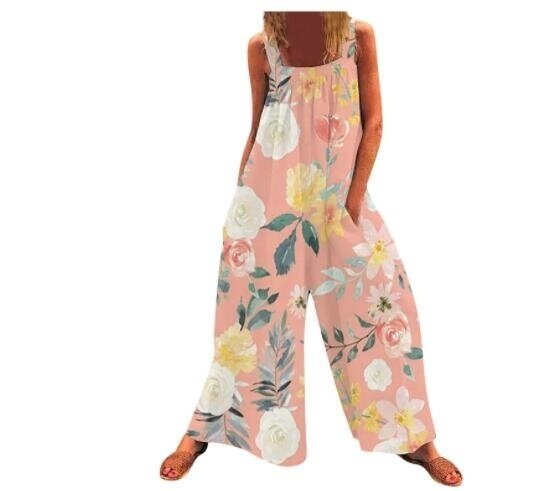 Printed Loose Strap Wide Leg Jumpsuit