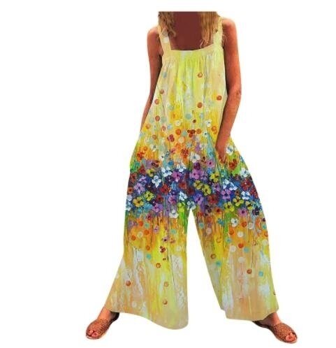 Printed Loose Strap Wide Leg Jumpsuit