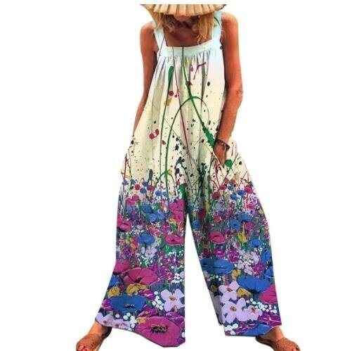 Printed Loose Strap Wide Leg Jumpsuit