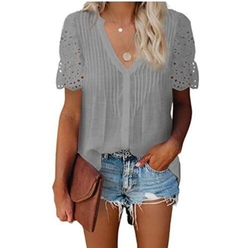 Women Lace Crochet V Neck Blouses Shirt