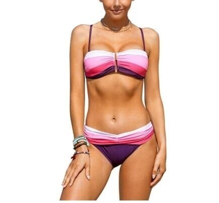 Colorful Striped Bikini Split Swimsuit