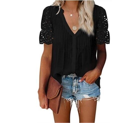 Women Lace Crochet V Neck Blouses Shirt