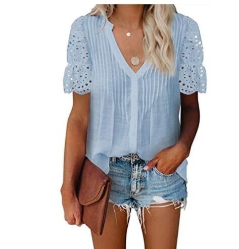 Women Lace Crochet V Neck Blouses Shirt