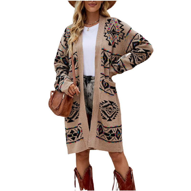 Geometric Print Knitted Sweater Cardigan