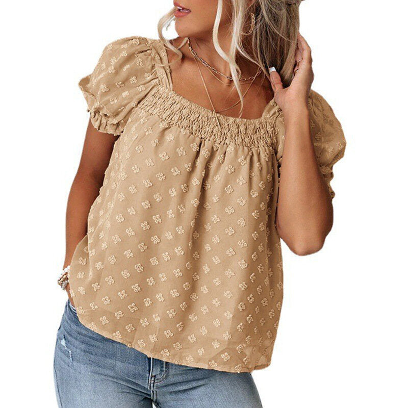 Chiffon Jacquard Sweet Short Sleeve Shirt Top