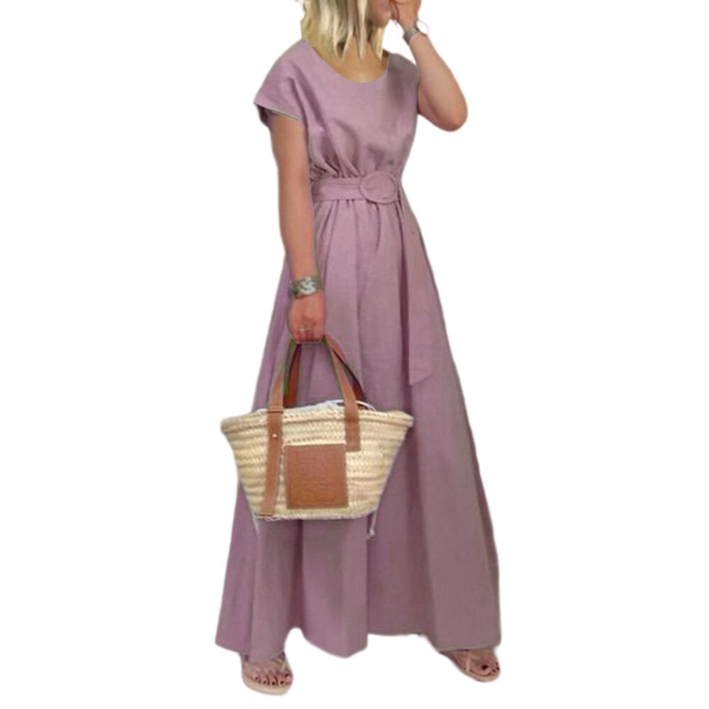 Round Neck Swing Dress Belt Maxi Dress