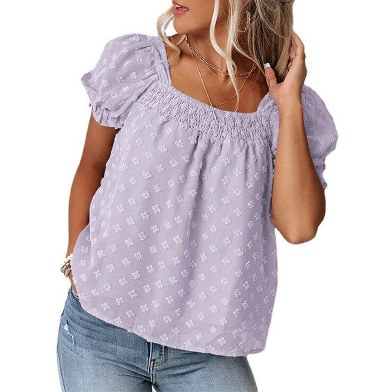 Chiffon Jacquard Sweet Short Sleeve Shirt Top