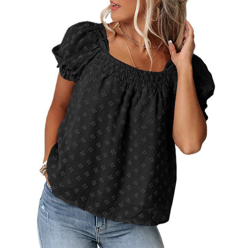 Chiffon Jacquard Sweet Short Sleeve Shirt Top