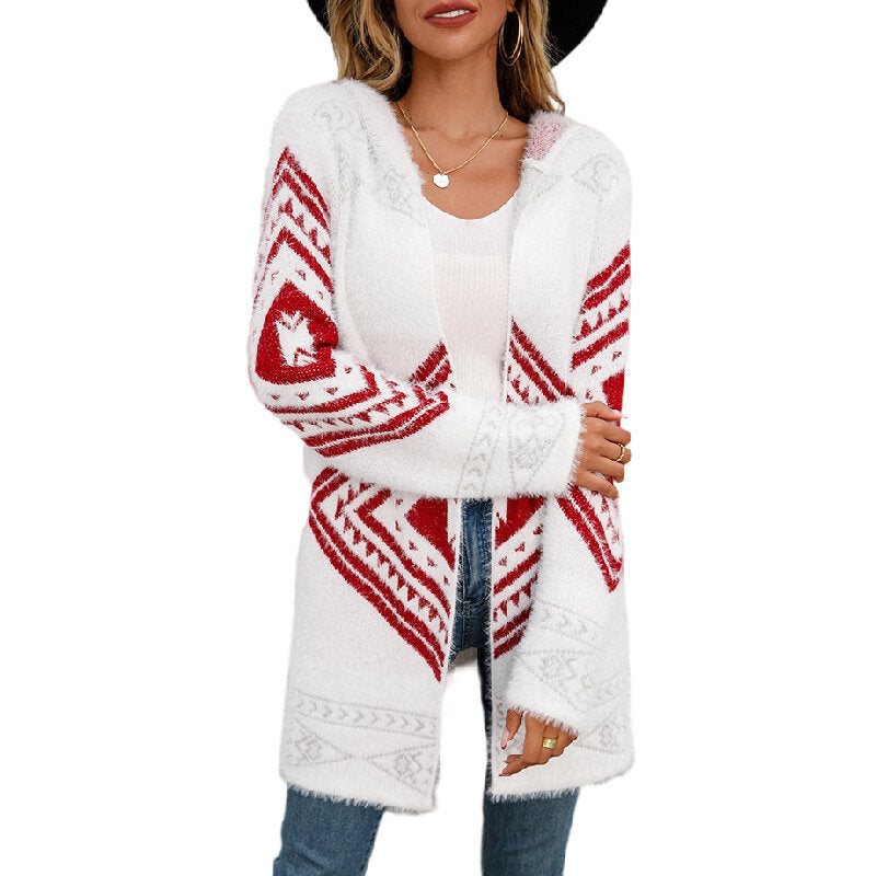 Knit Cardigan Open Front Hooded Sweater