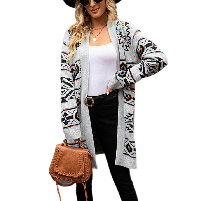 Geometric Print Knitted Sweater Cardigan