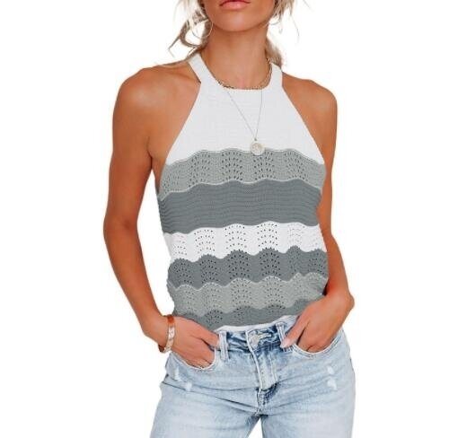 Knit Striped Rainbow Sleeveless Tank Top