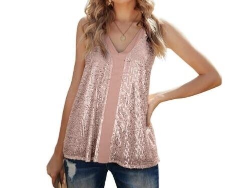 V Neck Sequin Strappy Tank Sleeveless Cami Shirts