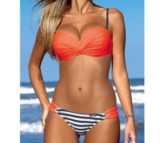 Striped Bikini Open Back Split Swimsuit