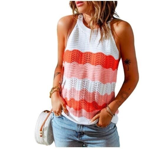 Knit Striped Rainbow Sleeveless Tank Top