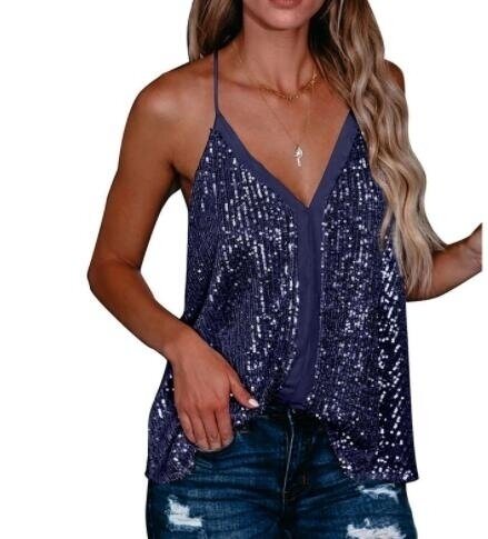 V Neck Sequin Strappy Tank Sleeveless Cami Shirts