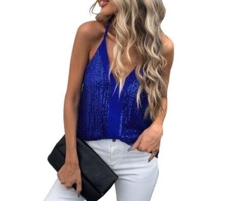 V Neck Sequin Strappy Tank Sleeveless Cami Shirts