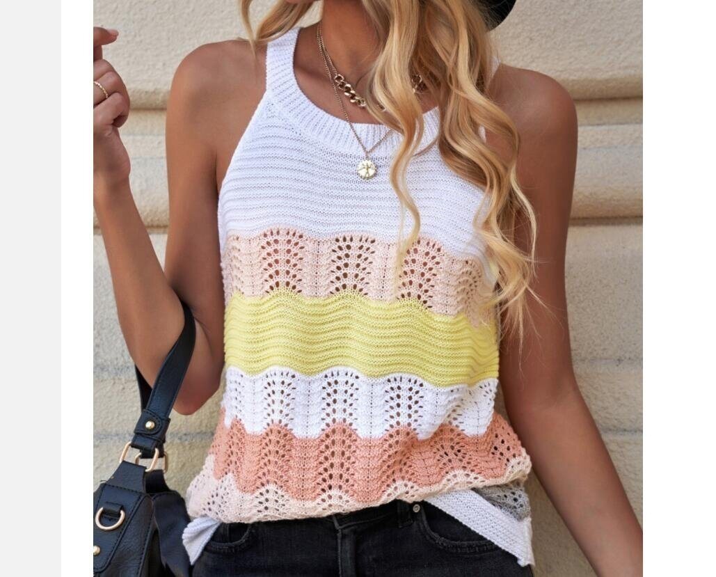 Knit Striped Rainbow Sleeveless Tank Top