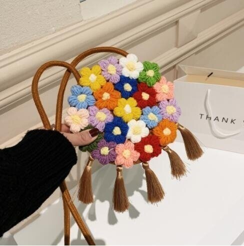 Cute Tassel Hand Knit Flower Bag