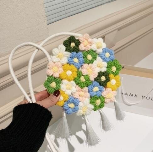 Cute Tassel Hand Knit Flower Bag