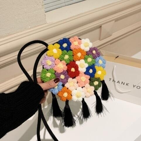 Cute Tassel Hand Knit Flower Bag