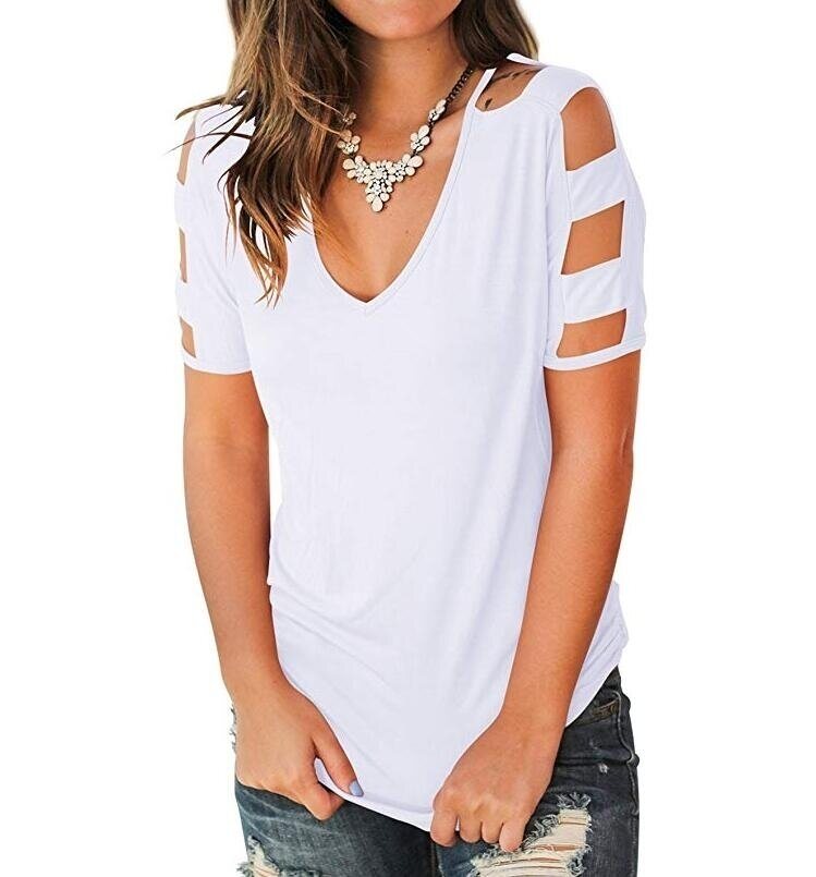 Short Sleeve Cut Out Cold Shoulder T Shirts Tee