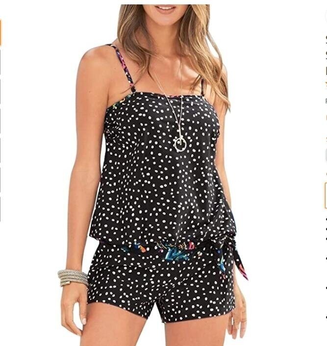 Polka Dot Printed Tankini Tummy Control Swimwear Two Piece Bathing Suit S-XXL