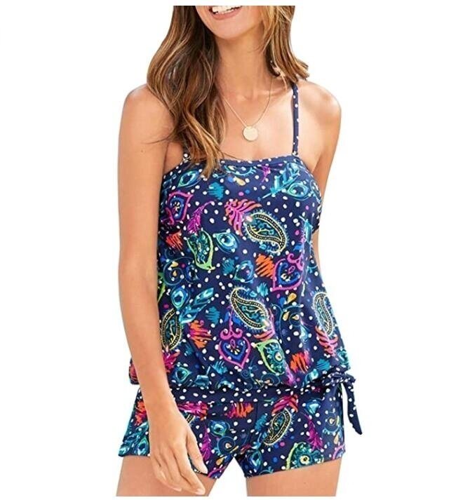 Polka Dot Printed Tankini Tummy Control Swimwear Two Piece Bathing Suit S-XXL