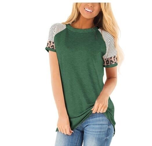 Leopard Patchwork Striped Short Sleeve Top T-Shirt