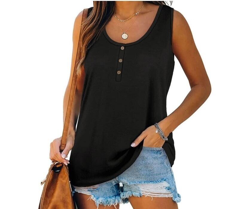 V Neck Button Tank Casual Basic Tunic Tops