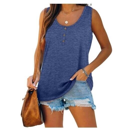 V Neck Button Tank Casual Basic Tunic Tops